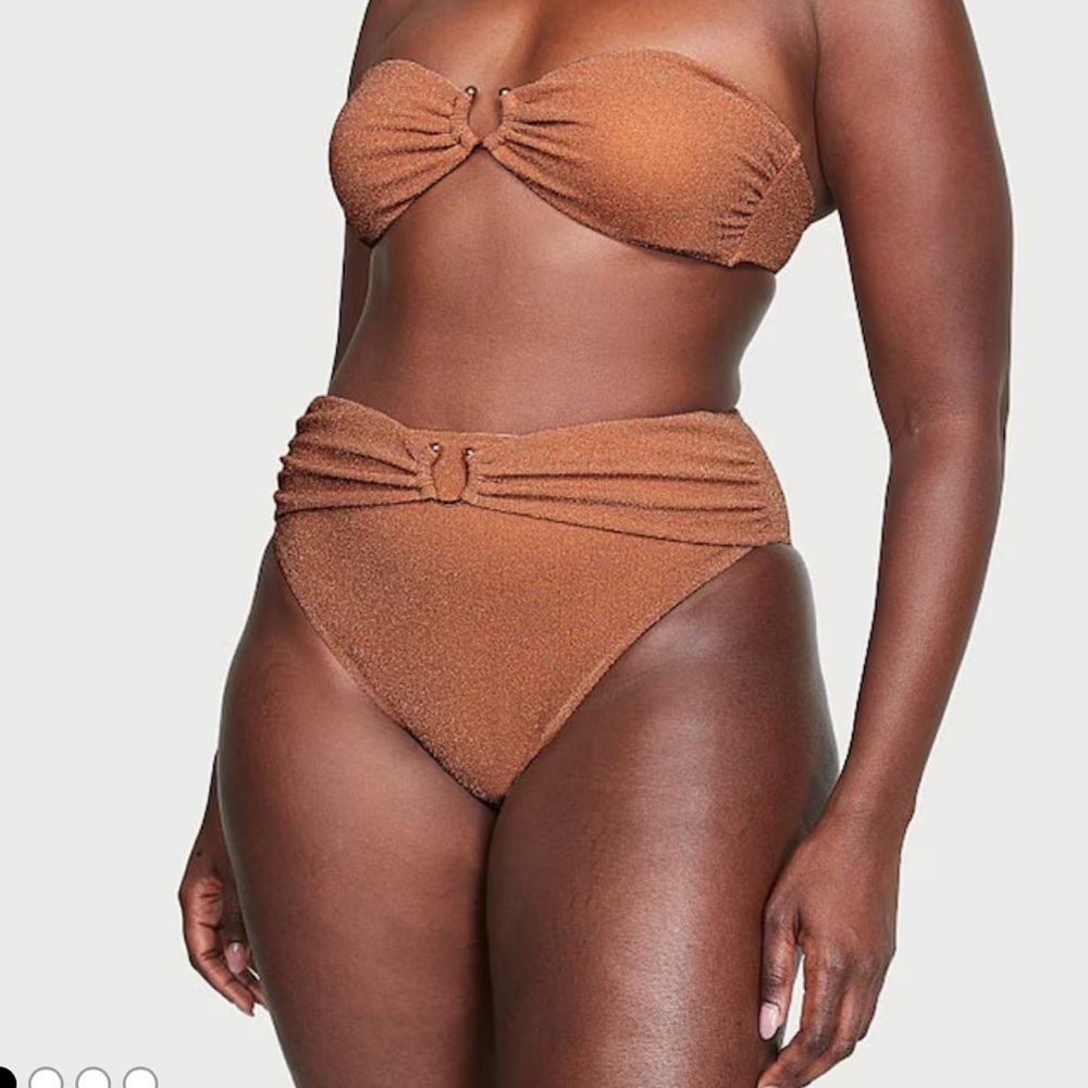 Victoria's Secret Toasted Sugar High Waist Shimmer Bottoms with gold hardware.